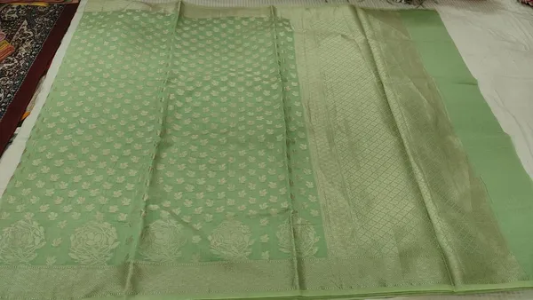 Green_Cotton_Chanderi_Silk_Zari_Border_Banarasi_Saree_For_Women