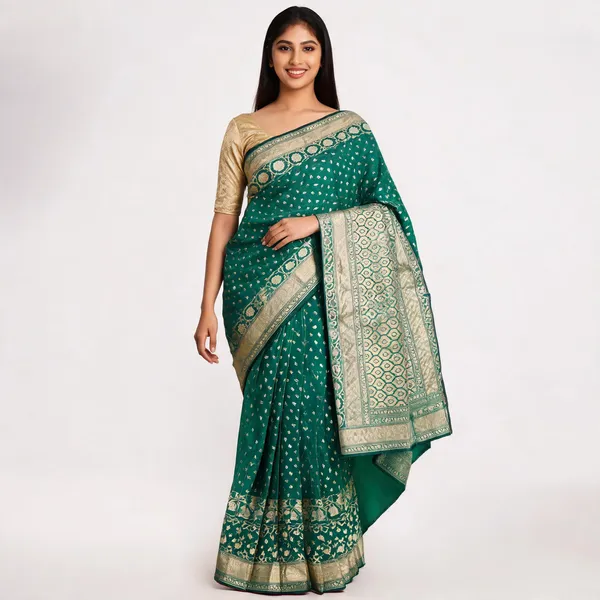 Green_Cotton_Silk_Zari_Woven_Banarasi_Saree_For_Women