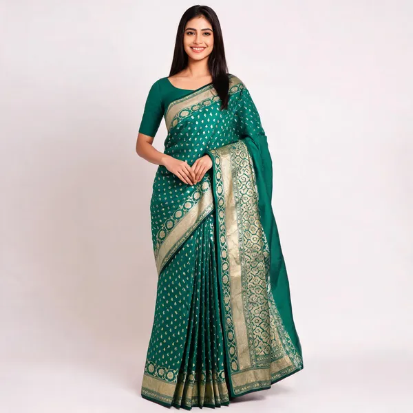 Green_Cotton_Silk_Zari_Woven_Banarasi_Saree_For_Women