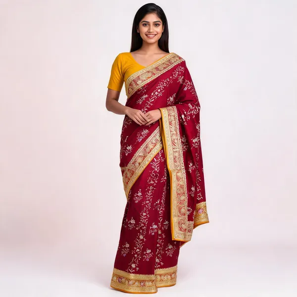 Maroon_Mashru_Silk_Zari_Woven_Floral_Banarasi_Saree_For_Women