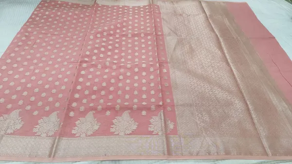 Peach_Cotton_Chanderi_Silk_Zari_Woven_Banarasi_Saree_For_Women