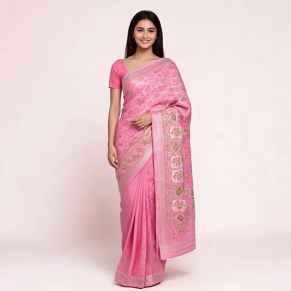 Pink_Katan_Silk_Zari_Floral_Booti_Banarasi_Saree_For_Women