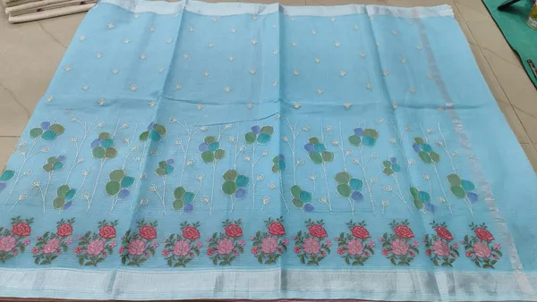 Sky_Blue_Kota_Silk_Floral_Embroidered_Saree_For_Women