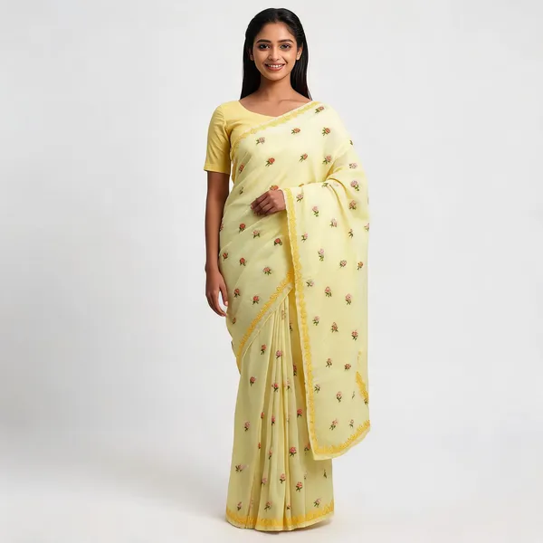 Yellow_Kota_Silk_Floral_Embroidered_Zari_Border_Saree_For_Women