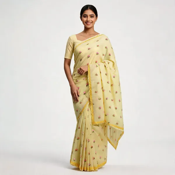 Yellow_Kota_Silk_Floral_Embroidered_Zari_Border_Saree_For_Women