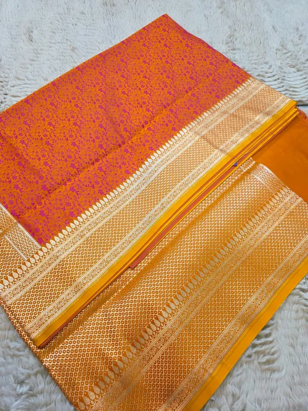 Orange_Mashru_Silk_Zari_Woven_Floral_Banarasi_Saree_For_Women