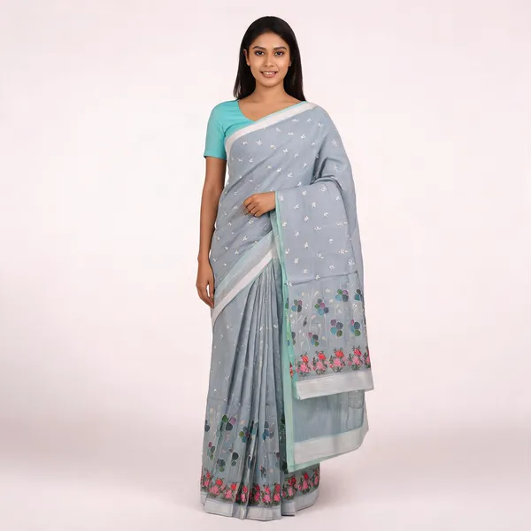 Grey_Kota_Silk_Embroidered_Floral_Border_Saree_For_Women