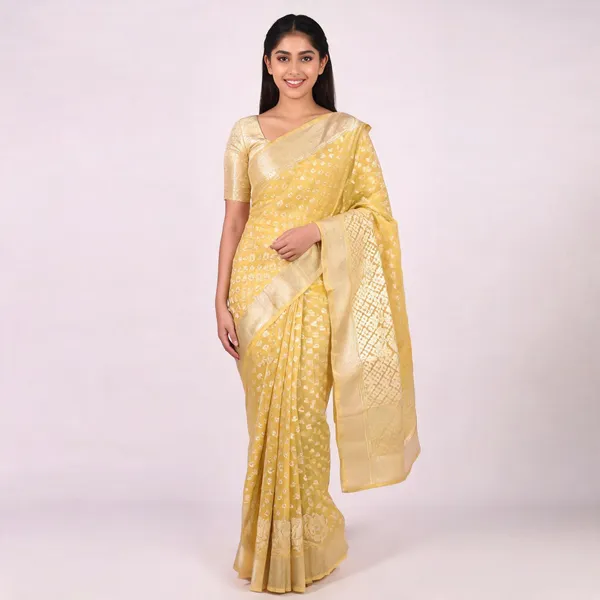 Yellow_Cotton_Chanderi_Silk_Zari_Border_Woven_Saree_For_Women