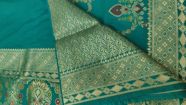 Teal_Katan_Silk_Zari_Floral_Paisley_Banarasi_Saree_For_Women