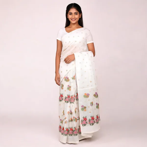 White_Kota_Silk_Floral_Embroidered_Saree_For_Women