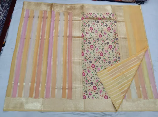 Golden_Organza_Kora_Zari_Striped_Floral_Print_Saree_For_Women