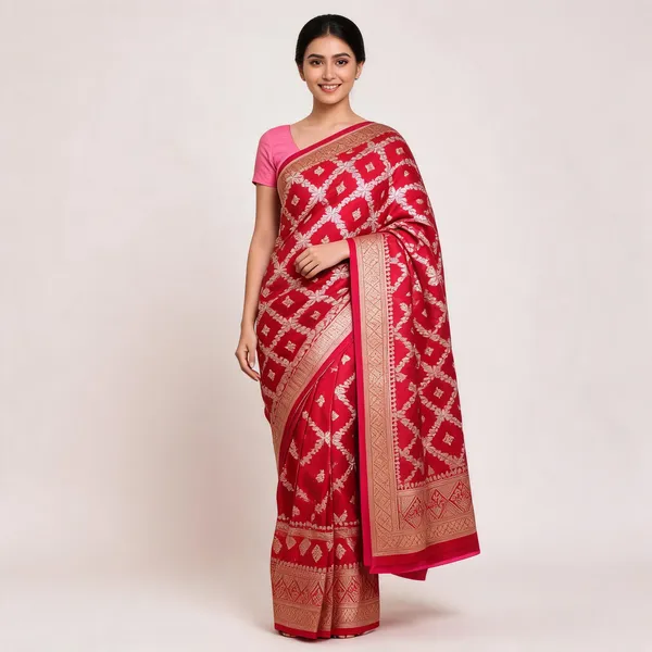 Red_Mashru_Silk_Golden_Zari_Woven_Banarasi_Saree_For_Women