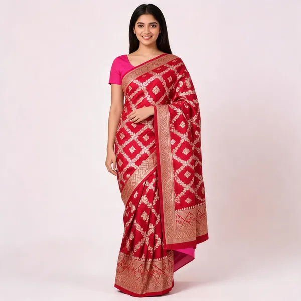 Red_Mashru_Silk_Golden_Zari_Woven_Banarasi_Saree_For_Women