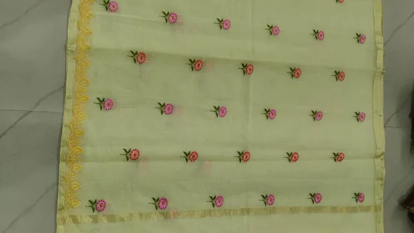 Yellow_Kota_Silk_Floral_Embroidered_Zari_Border_Saree_For_Women