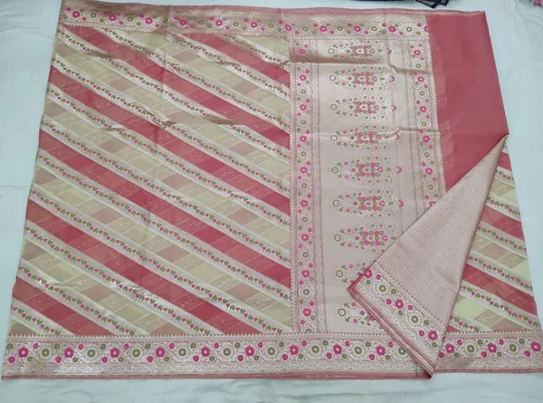 Pink_Beige_Organza_Kora_Zari_Woven_Diagonal_Stripe_Saree_For_Women