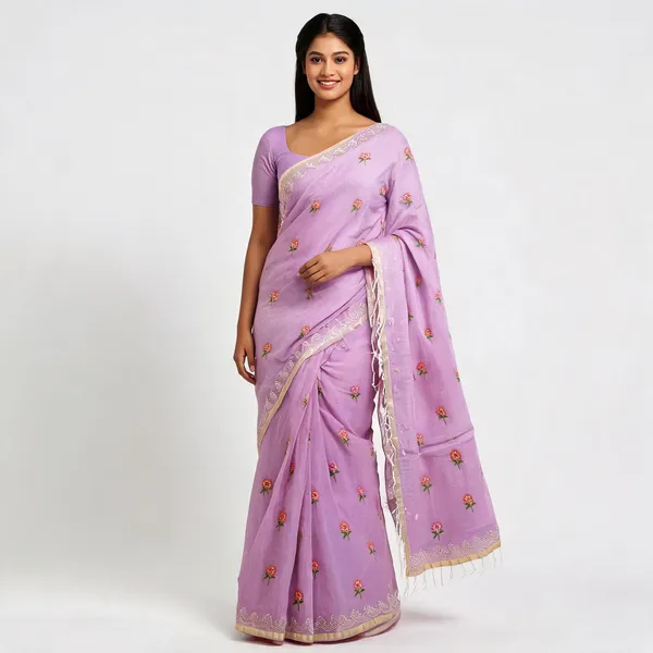 Lavender_Kota_Silk_Floral_Embroidered_Zari_Border_Saree_For_Women