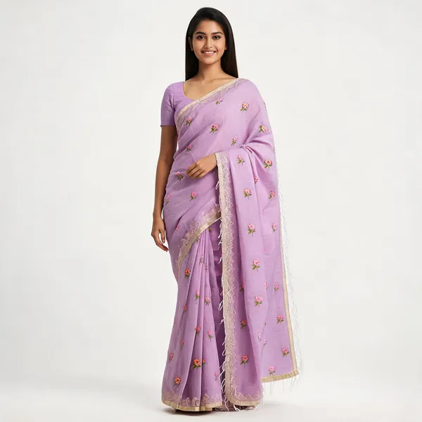 Lavender_Kota_Silk_Floral_Embroidered_Zari_Border_Saree_For_Women