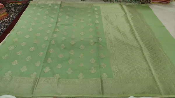Green_Cotton_Chanderi_Silk_Zari_Border_Banarasi_Saree_For_Women