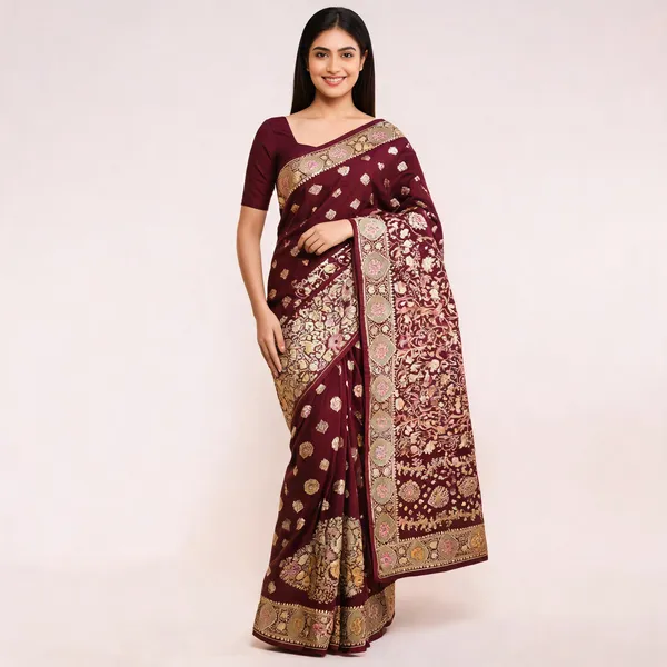 Maroon_Mashru_Silk_Zari_Woven_Floral_Banarasi_Saree_For_Women