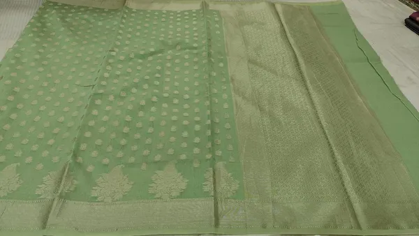 Green_Cotton_Chanderi_Silk_Zari_Border_Banarasi_Saree_For_Women