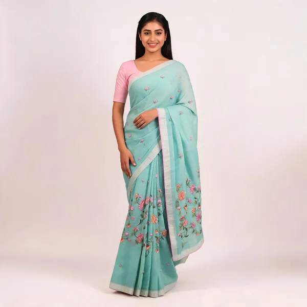 Sea_Green_Kota_Silk_Embroidered_Saree_For_Women