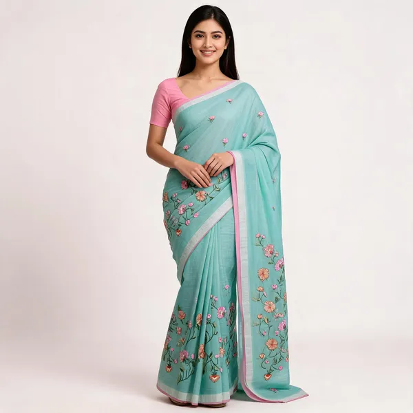 Sea_Green_Kota_Silk_Embroidered_Saree_For_Women