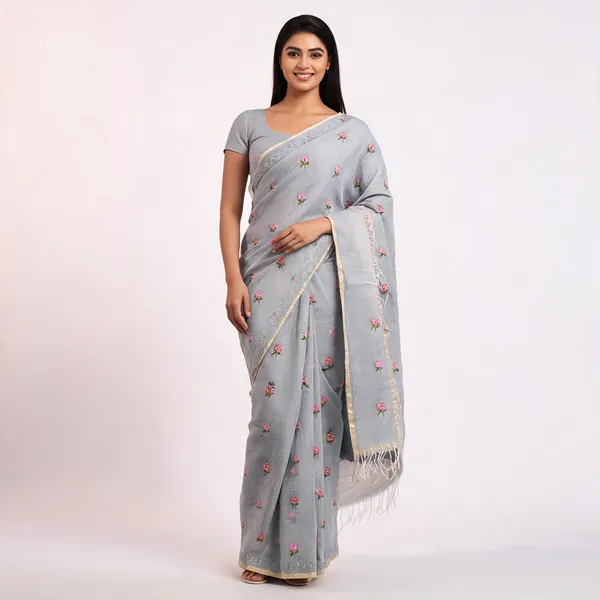 Grey_Kota_Silk_Floral_Embroidered_Zari_Border_Saree_For_Women