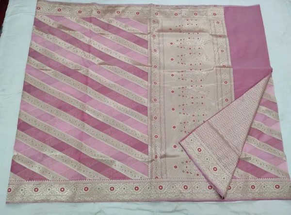 Pink_Organza_Kora_Zari_Woven_Diagonal_Stripe_Banarasi_Saree_For_Women
