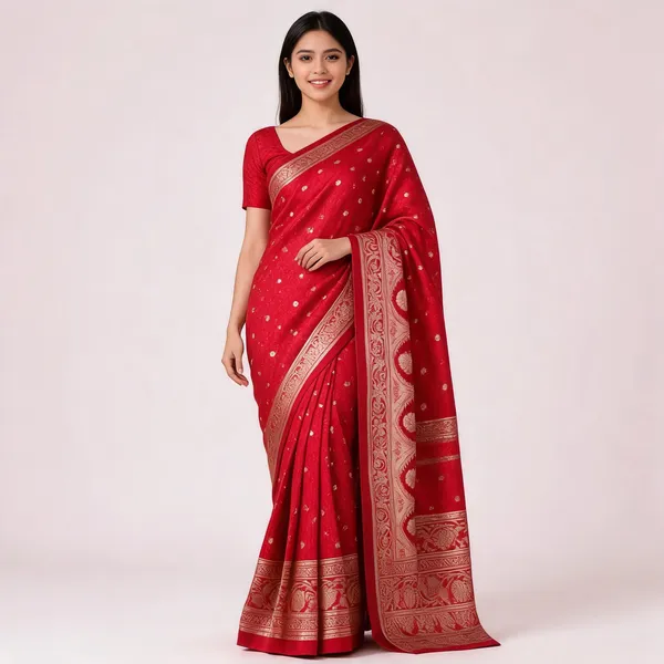 Red_Mashru_Silk_Zari_Floral_Border_Banarasi_Saree_For_Women