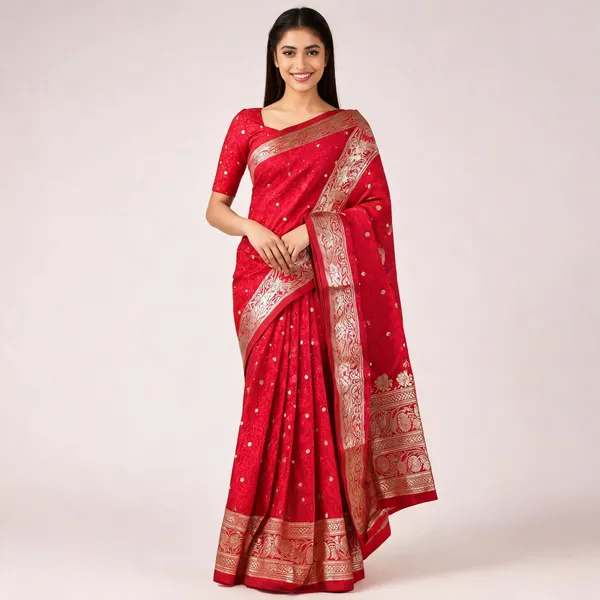 Red_Mashru_Silk_Zari_Floral_Border_Banarasi_Saree_For_Women