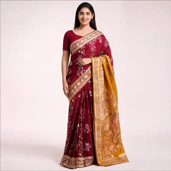 Maroon_Mustard_Mashru_Silk_Zari_Woven_Banarasi_Saree_For_Women