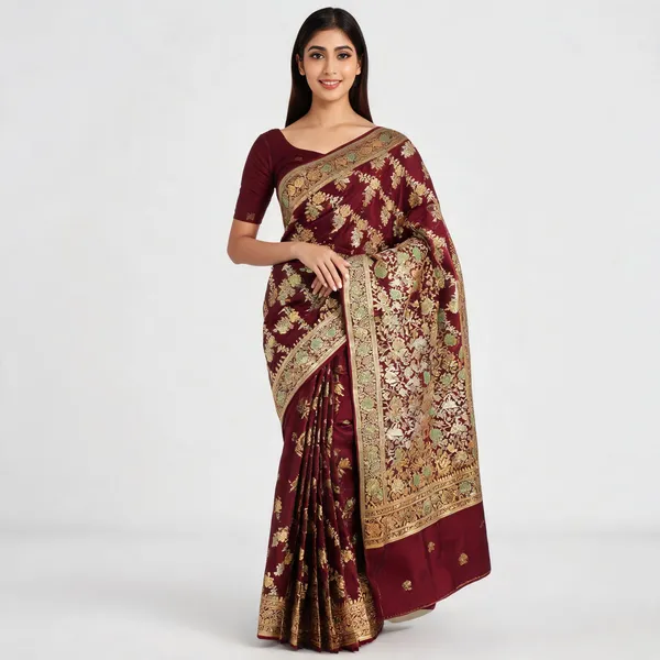 Maroon_Mashru_Silk_Gold_Zari_Woven_Banarasi_Saree_For_Women