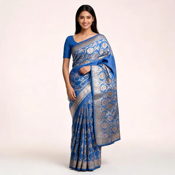Blue_Katan_Silk_Zari_Floral_Paisley_Woven_Banarasi_Saree_For_Women