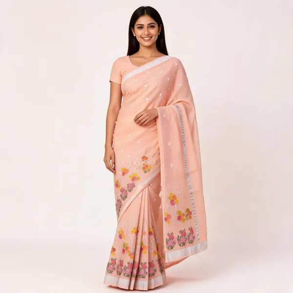 Peach_Kota_Silk_Floral_Print_Zari_Border_Saree_For_Women