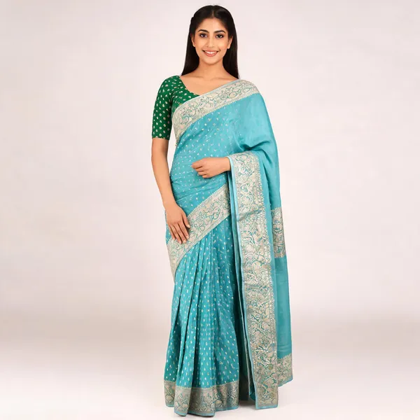 Turquoise_Cotton_Silk_Zari_Woven_Banarasi_Saree_For_Women