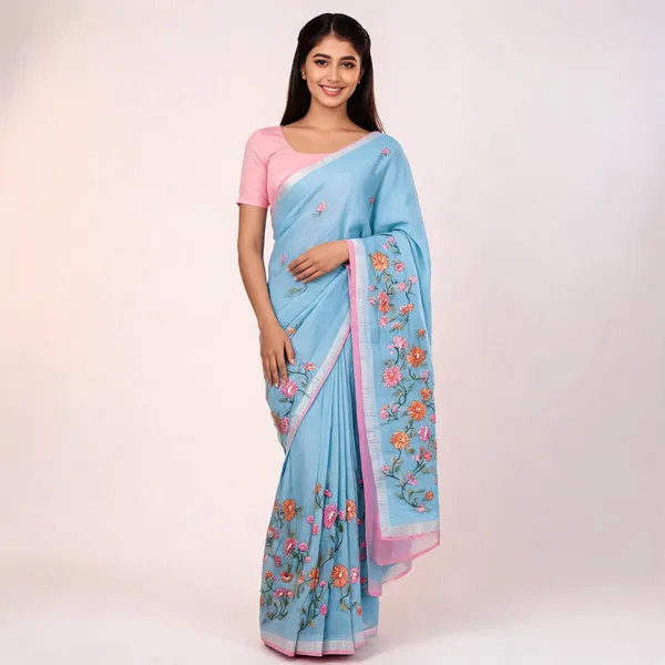 Blue_Kota_Silk_Floral_Embroidered_Saree_For_Women
