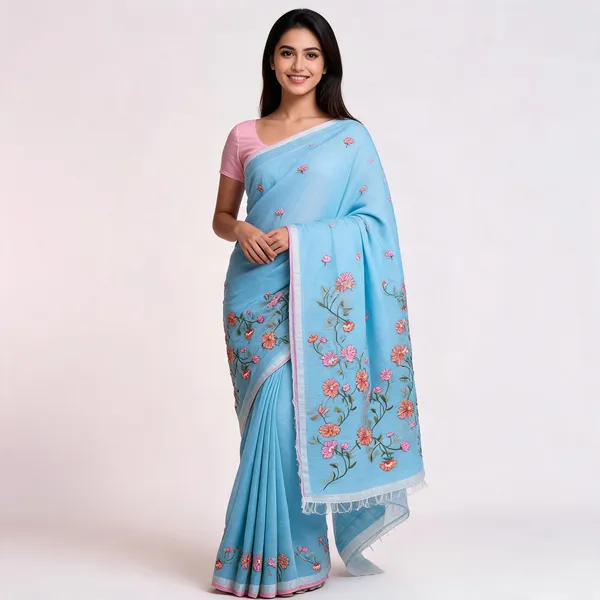 Blue_Kota_Silk_Floral_Embroidered_Saree_For_Women