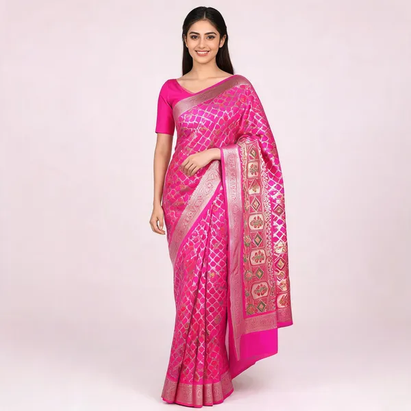 Pink_Katan_Silk_Zari_Jaal_Woven_Banarasi_Saree_For_Women