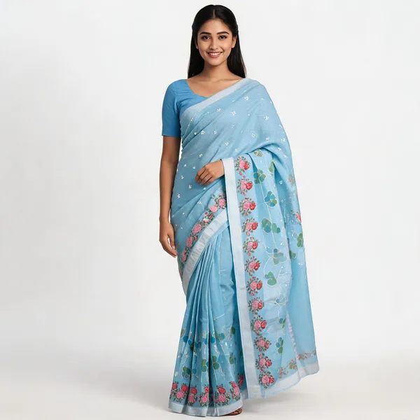 Sky_Blue_Kota_Silk_Floral_Embroidered_Saree_For_Women