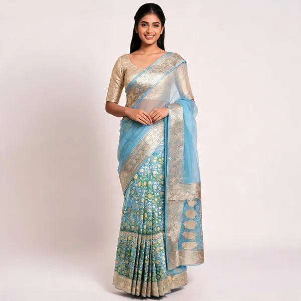 Sky_Blue_Green_Organza_Kora_Zari_Woven_Banarasi_Saree_For_Women
