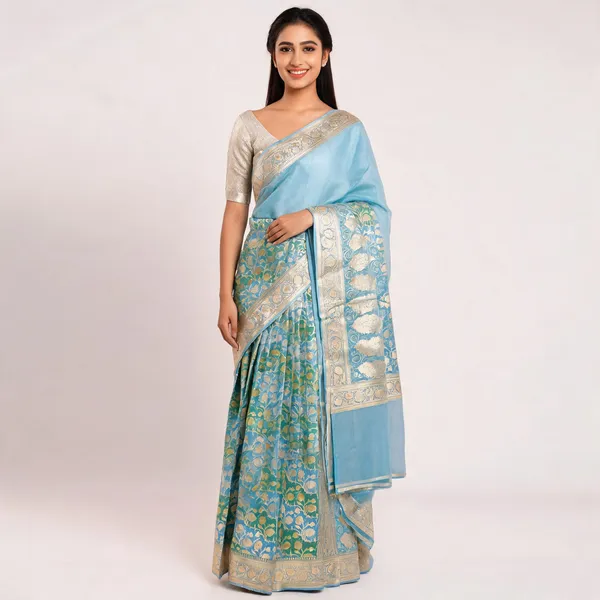 Sky_Blue_Green_Organza_Kora_Zari_Woven_Banarasi_Saree_For_Women