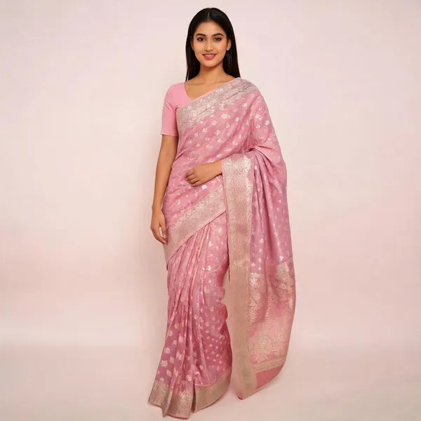Pink_Cotton_Chanderi_Silk_Zari_Border_Banarasi_Saree_For_Women