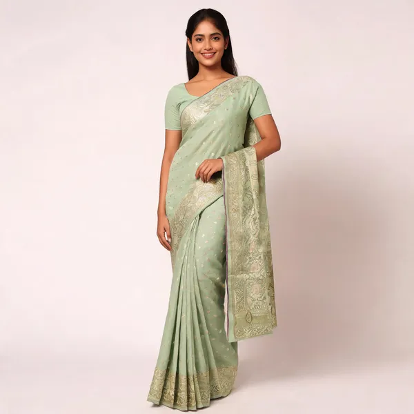 Green_Cotton_Silk_Banarasi_Woven_Border_Saree_For_Women