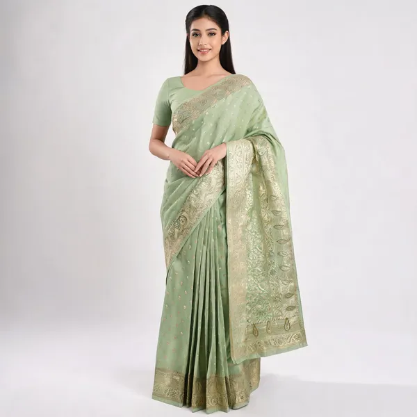 Green_Cotton_Silk_Banarasi_Woven_Border_Saree_For_Women