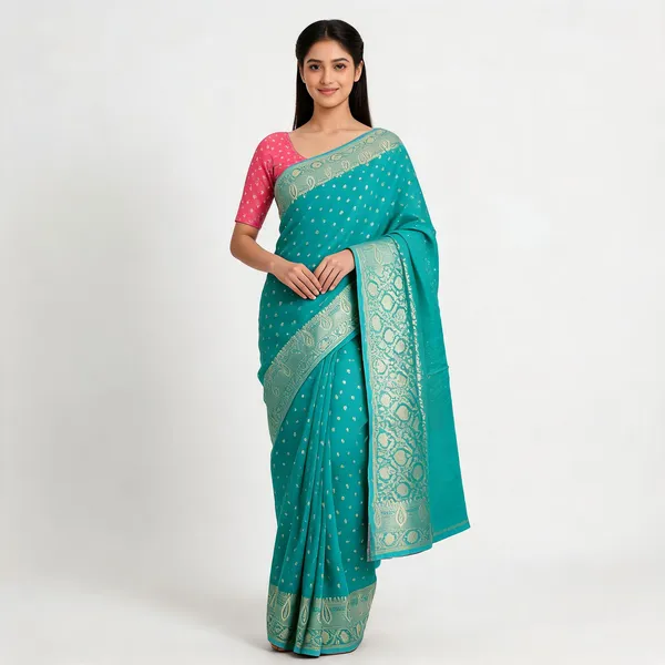 Turquoise_Cotton_Silk_Zari_Woven_Banarasi_Saree_For_Women