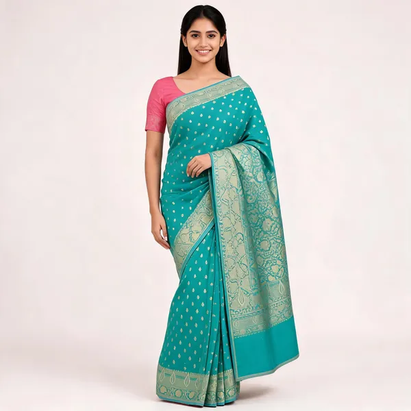 Turquoise_Cotton_Silk_Zari_Woven_Banarasi_Saree_For_Women