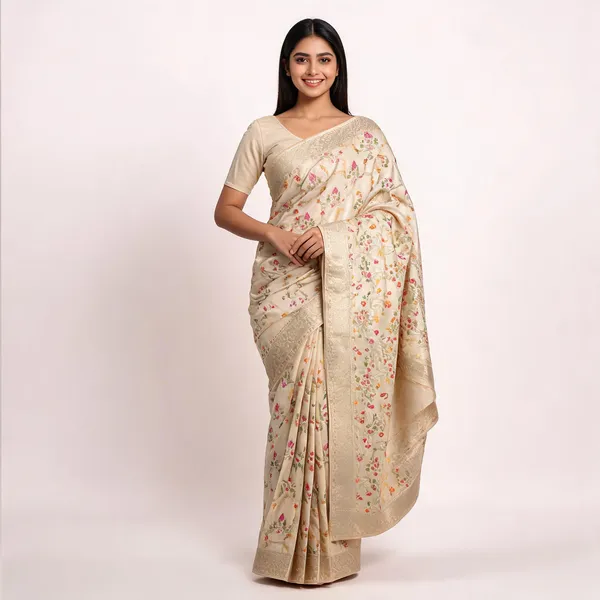 Beige_Katan_Silk_Floral_Zari_Border_Banarasi_Saree_For_Women