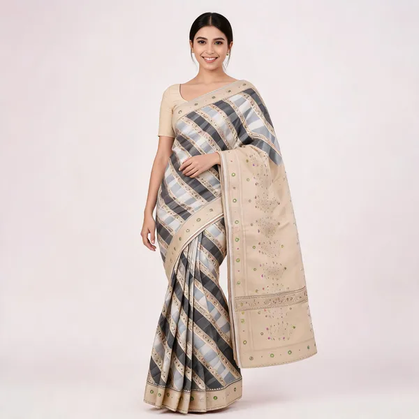 Black_Organza_Kora_Woven_Checks_Border_Saree_For_Women