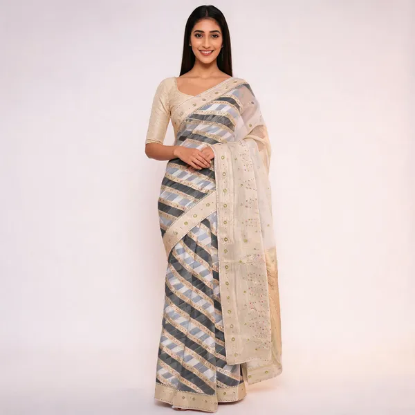 Black_Organza_Kora_Woven_Checks_Border_Saree_For_Women
