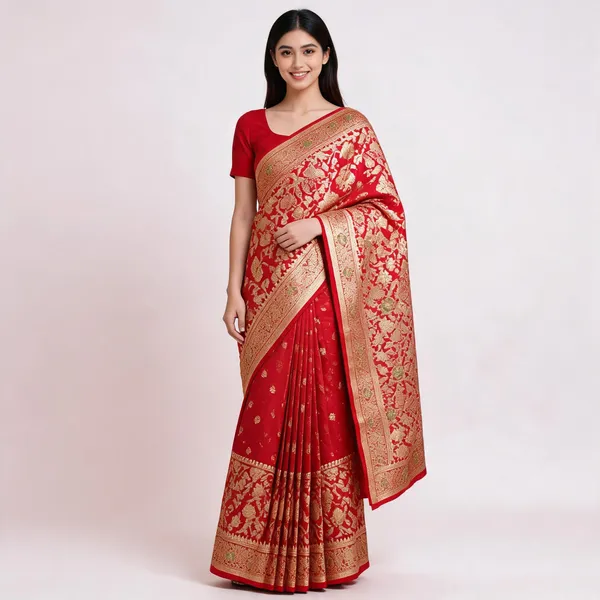Red_Mashru_Silk_Golden_Zari_Woven_Banarasi_Saree_For_Women